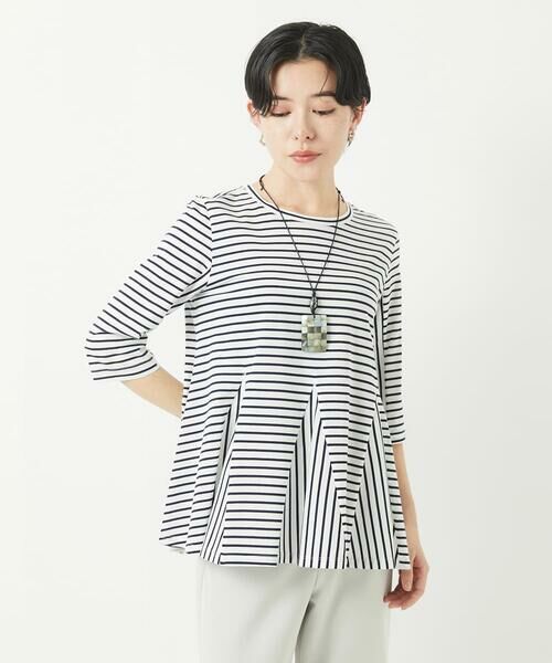 Maison de CINQ / メゾン ドゥ サンク カットソー | [日本製]ボーダーペプラム7分袖カットソー | 詳細2