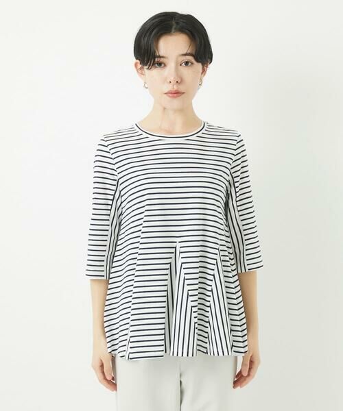 Maison de CINQ / メゾン ドゥ サンク カットソー | [日本製]ボーダーペプラム7分袖カットソー | 詳細3