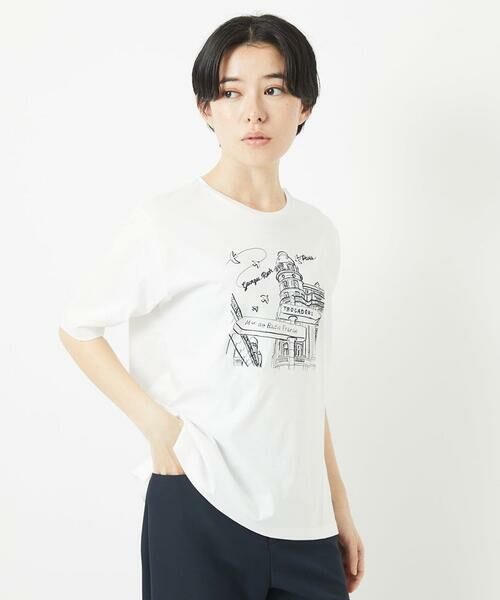 Maison de CINQ/メゾン ドゥ サンク ドライコットンイラスト刺繍Tシャツ ホワイト S Maison de CINQ/メゾン ドゥ サンク ドライコットンイラスト刺繍Tシャツ ホワイト S