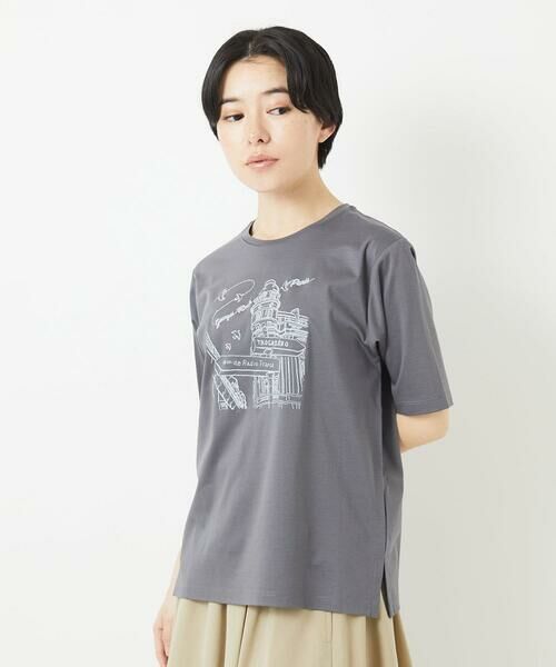 Maison de CINQ/メゾン ドゥ サンク ドライコットンイラスト刺繍Tシャツ ダークグレー S Maison de CINQ/メゾン ドゥ サンク ドライコットンイラスト刺繍Tシャツ ダークグレー S
