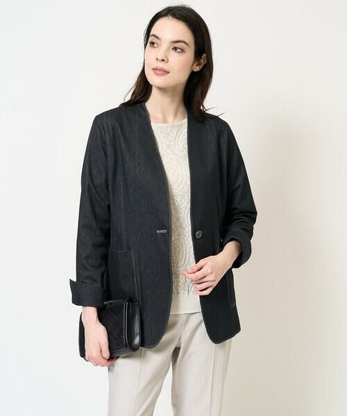 Maison de CINQ / メゾン ドゥ サンク ノーカラージャケット | [セットアップ対応]ヘリンボーン柄ジャージージャケット | 詳細1