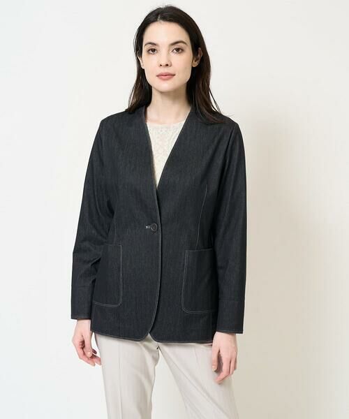 Maison de CINQ / メゾン ドゥ サンク ノーカラージャケット | [セットアップ対応]ヘリンボーン柄ジャージージャケット | 詳細2