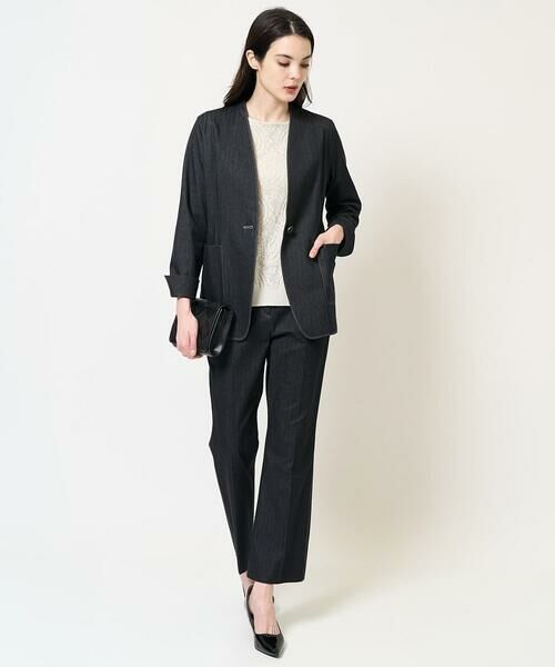 Maison de CINQ / メゾン ドゥ サンク ノーカラージャケット | [セットアップ対応]ヘリンボーン柄ジャージージャケット | 詳細23