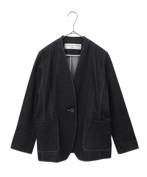 Maison de CINQ / メゾン ドゥ サンク ノーカラージャケット | [セットアップ対応]ヘリンボーン柄ジャージージャケット | 詳細26