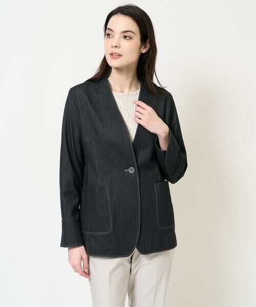 Maison de CINQ / メゾン ドゥ サンク ノーカラージャケット | [セットアップ対応]ヘリンボーン柄ジャージージャケット | 詳細3