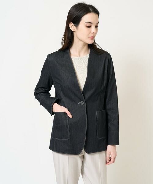 Maison de CINQ / メゾン ドゥ サンク ノーカラージャケット | [セットアップ対応]ヘリンボーン柄ジャージージャケット | 詳細4