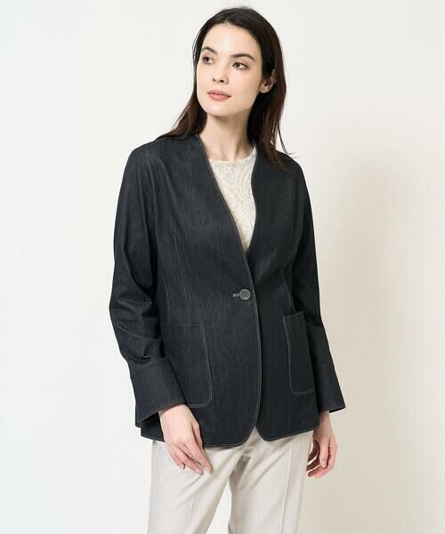 Maison de CINQ / メゾン ドゥ サンク ノーカラージャケット | [セットアップ対応]ヘリンボーン柄ジャージージャケット | 詳細5