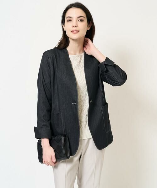 Maison de CINQ/メゾン ドゥ サンク [セットアップ対応]ヘリンボーン柄ジャージージャケット 墨黒 S