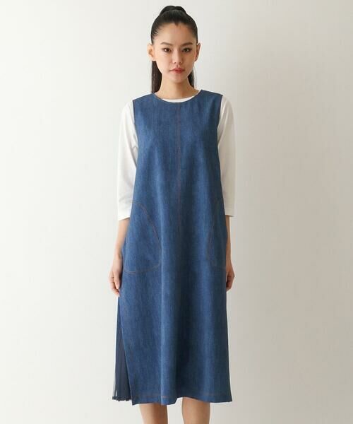 Maison de CINQ / メゾン ドゥ サンク ロング・マキシ丈スカート | 【小さいサイズ】サイドプリーツデニム風ジャンパースカート | 詳細1