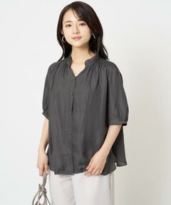 Maison de CINQ / メゾン ドゥ サンク シャツ・ブラウス | 【小さいサイズ】フリルネックデザインサテンブラウス/接触冷感/洗える