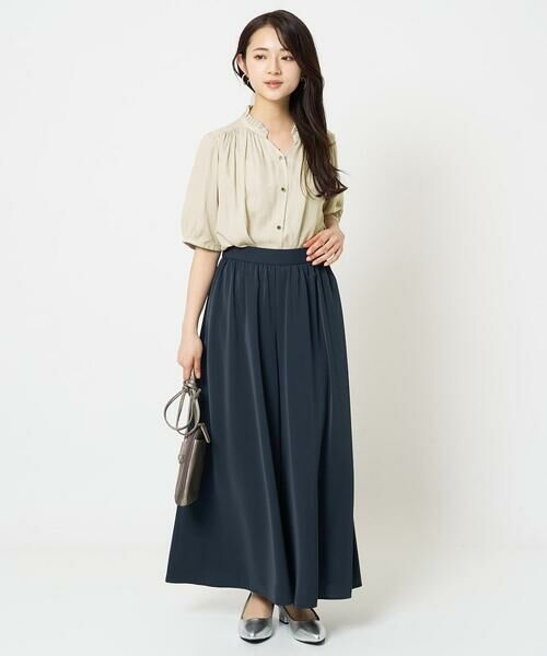 Maison de CINQ / メゾン ドゥ サンク シャツ・ブラウス | 【小さいサイズ】フリルネックデザインサテンブラウス/接触冷感/洗える | 詳細12