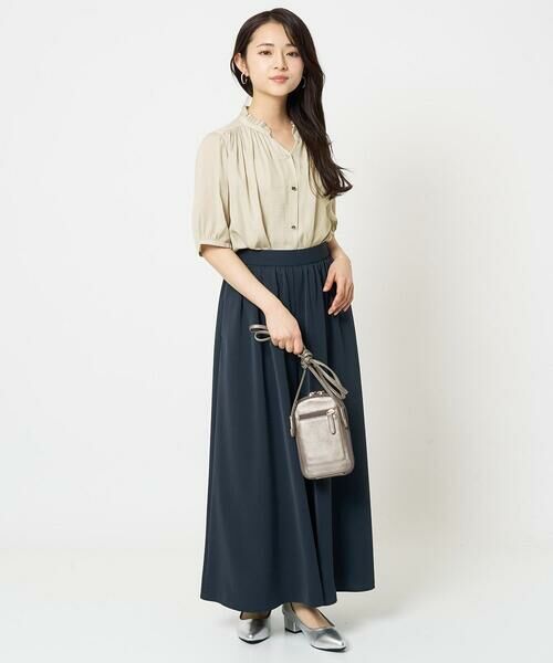 Maison de CINQ / メゾン ドゥ サンク シャツ・ブラウス | 【小さいサイズ】フリルネックデザインサテンブラウス/接触冷感/洗える | 詳細13