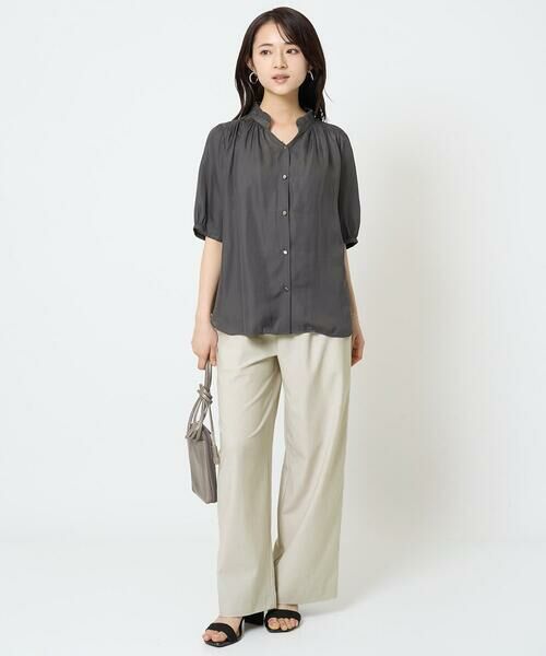 Maison de CINQ / メゾン ドゥ サンク シャツ・ブラウス | 【小さいサイズ】フリルネックデザインサテンブラウス/接触冷感/洗える | 詳細20