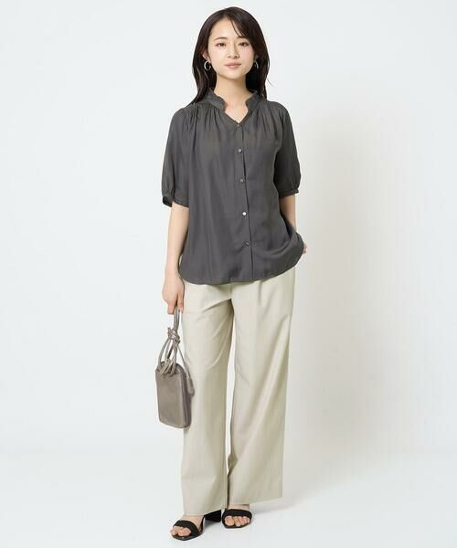 Maison de CINQ / メゾン ドゥ サンク シャツ・ブラウス | 【小さいサイズ】フリルネックデザインサテンブラウス/接触冷感/洗える | 詳細21