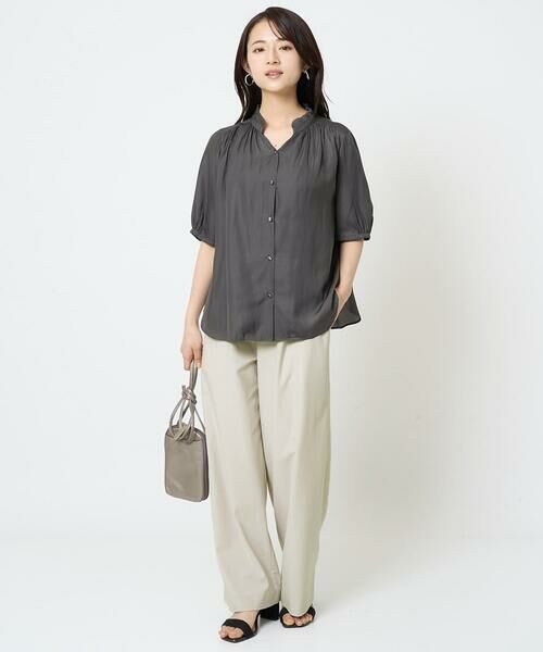 Maison de CINQ / メゾン ドゥ サンク シャツ・ブラウス | 【小さいサイズ】フリルネックデザインサテンブラウス/接触冷感/洗える | 詳細22