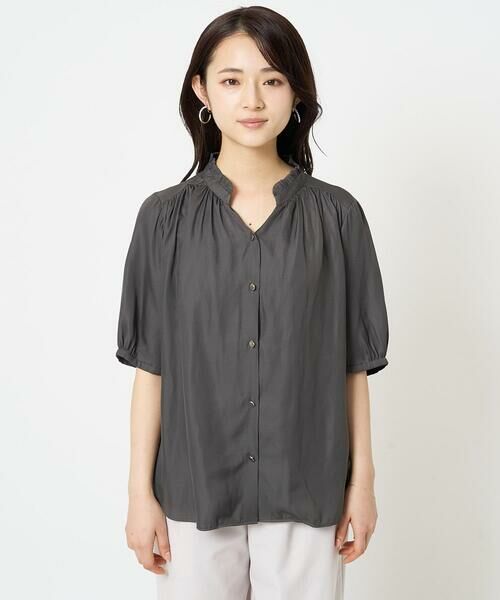 Maison de CINQ / メゾン ドゥ サンク シャツ・ブラウス | 【小さいサイズ】フリルネックデザインサテンブラウス/接触冷感/洗える | 詳細3