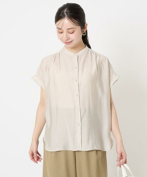 Maison de CINQ / メゾン ドゥ サンク シャツ・ブラウス | 【小さいサイズ】バンドカラーシアーブラウス/洗える | 詳細1