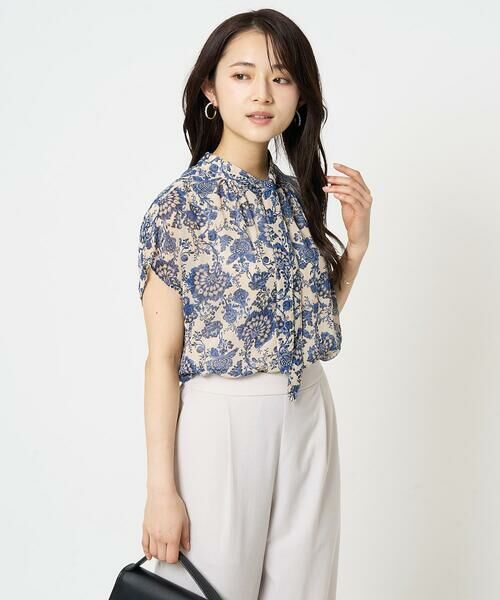 Maison de CINQ / メゾン ドゥ サンク シャツ・ブラウス | 【小さいサイズ】更紗プリント花柄シフォンブラウス/前後2way/洗える(ベージュ)
