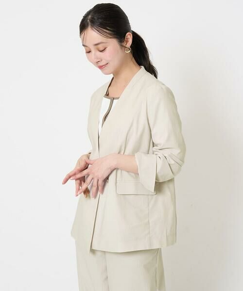Maison de CINQ / メゾン ドゥ サンク ノーカラージャケット | 【小さいサイズ】カラーレスストレッチジャケット/洗える/セットアップ対応 | 詳細16
