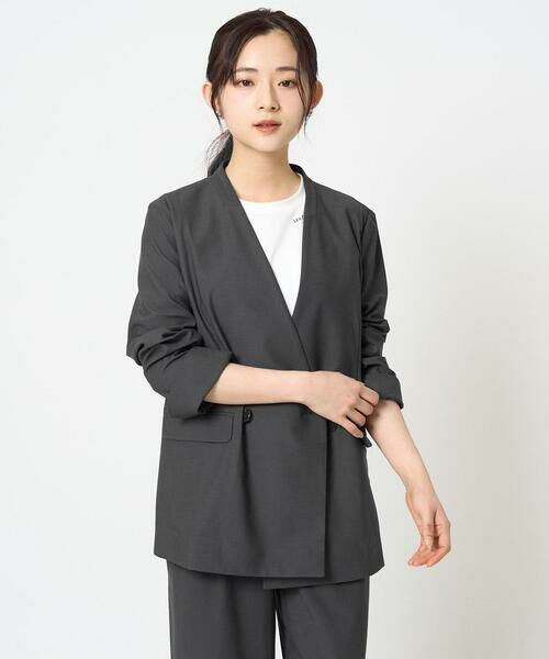 Maison de CINQ / メゾン ドゥ サンク ノーカラージャケット | 【小さいサイズ】カラーレスストレッチジャケット/洗える/セットアップ対応 | 詳細17
