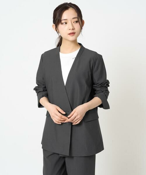 Maison de CINQ / メゾン ドゥ サンク ノーカラージャケット | 【小さいサイズ】カラーレスストレッチジャケット/洗える/セットアップ対応 | 詳細18