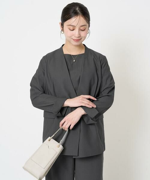 Maison de CINQ / メゾン ドゥ サンク ノーカラージャケット | 【小さいサイズ】カラーレスストレッチジャケット/洗える/セットアップ対応 | 詳細19