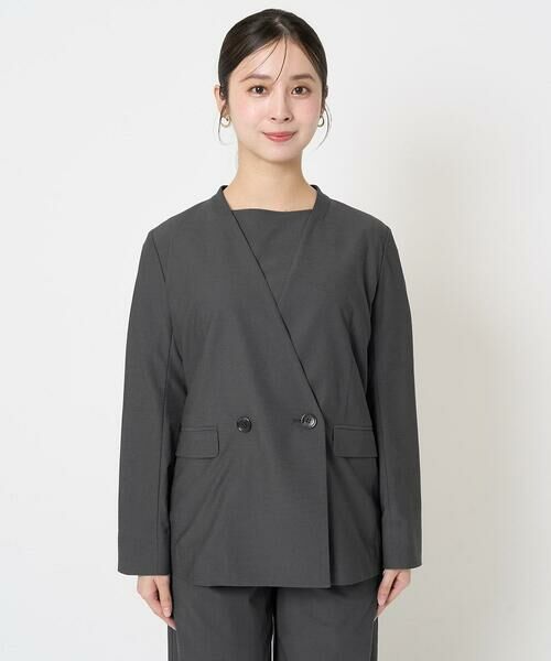 Maison de CINQ / メゾン ドゥ サンク ノーカラージャケット | 【小さいサイズ】カラーレスストレッチジャケット/洗える/セットアップ対応 | 詳細20