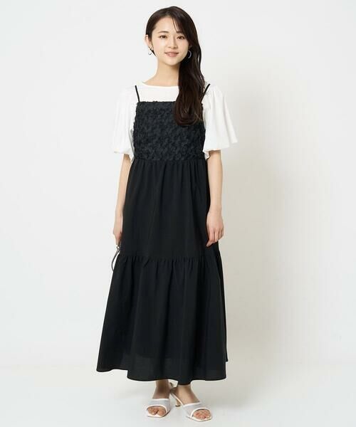 Maison de CINQ / メゾン ドゥ サンク ロング・マキシ丈ワンピース | 【小さいサイズ】フラワー3D刺繍ティアードキャミワンピース/洗える | 詳細1