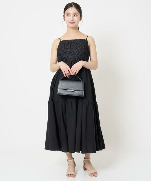 Maison de CINQ/メゾン ドゥ サンク 【小さいサイズ】フラワー3D刺繍ティアードキャミワンピース/洗える ブラック S