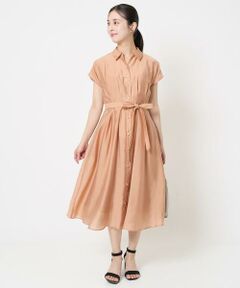 Maison de CINQ / メゾン ドゥ サンク ロング・マキシ丈ワンピース | 【小さいサイズ】ベルト付きフレンチスリーブワンピース/洗える