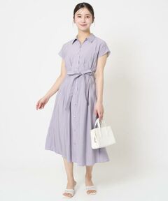 Maison de CINQ / メゾン ドゥ サンク ロング・マキシ丈ワンピース | 【小さいサイズ】ベルト付きフレンチスリーブワンピース/洗える