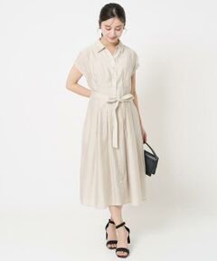 Maison de CINQ / メゾン ドゥ サンク ロング・マキシ丈ワンピース | 【小さいサイズ】ベルト付きフレンチスリーブワンピース/洗える