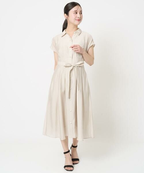 Maison de CINQ / メゾン ドゥ サンク ロング・マキシ丈ワンピース | 【小さいサイズ】ベルト付きフレンチスリーブワンピース/洗える | 詳細1