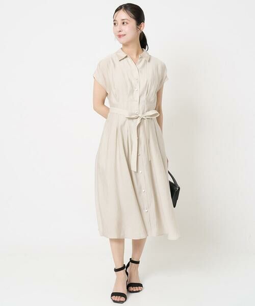 Maison de CINQ / メゾン ドゥ サンク ロング・マキシ丈ワンピース | 【小さいサイズ】ベルト付きフレンチスリーブワンピース/洗える | 詳細16