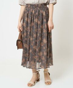 Maison de CINQ / メゾン ドゥ サンク ロング・マキシ丈スカート | 【小さいサイズ】更紗プリント花柄シフォンスカート/丈の長さが選べる/洗える/セットアップ対応