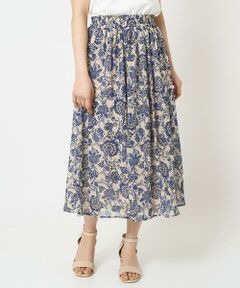 Maison de CINQ / メゾン ドゥ サンク ロング・マキシ丈スカート | 【小さいサイズ】更紗プリント花柄シフォンスカート/丈の長さが選べる/洗える/セットアップ対応