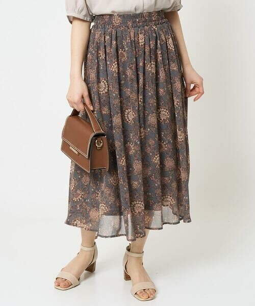 Maison de CINQ / メゾン ドゥ サンク ロング・マキシ丈スカート | 【小さいサイズ】更紗プリント花柄シフォンスカート/丈の長さが選べる/洗える/セットアップ対応 | 詳細1
