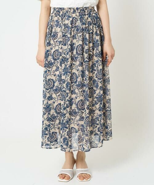 Maison de CINQ / メゾン ドゥ サンク ロング・マキシ丈スカート | 【小さいサイズ】更紗プリント花柄シフォンスカート/丈の長さが選べる/洗える/セットアップ対応 | 詳細11