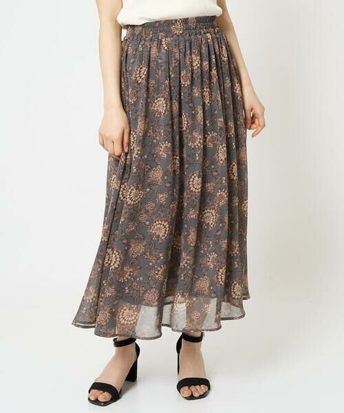 Maison de CINQ / メゾン ドゥ サンク ロング・マキシ丈スカート | 【小さいサイズ】更紗プリント花柄シフォンスカート/丈の長さが選べる/洗える/セットアップ対応 | 詳細7