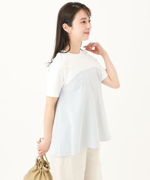 Maison de CINQ / メゾン ドゥ サンク カットソー | 【小さいサイズ】ビスチェレイヤード風フレアーTシャツ(ストライプ)/洗える | 詳細1