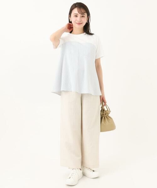 Maison de CINQ / メゾン ドゥ サンク カットソー | 【小さいサイズ】ビスチェレイヤード風フレアーTシャツ(ストライプ)/洗える | 詳細12