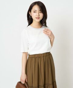 Maison de CINQ / メゾン ドゥ サンク カットソー | 【小さいサイズ】ラメ入りネックデザインTシャツ/接触冷感/洗える
