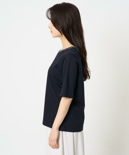 Maison de CINQ / メゾン ドゥ サンク カットソー | 【小さいサイズ】ラメ入りネックデザインTシャツ/接触冷感/洗える | 詳細1