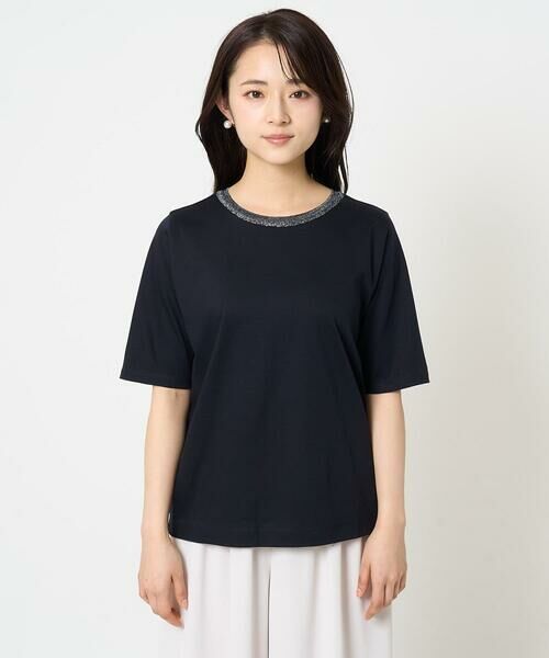 Maison de CINQ / メゾン ドゥ サンク カットソー | 【小さいサイズ】ラメ入りネックデザインTシャツ/接触冷感/洗える | 詳細24