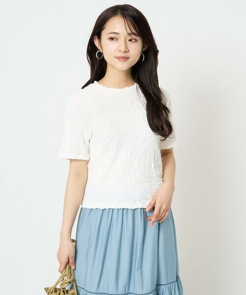 Maison de CINQ / メゾン ドゥ サンク カットソー | 【小さいサイズ】フクレシャーリングカットソー/UVカット/洗える（ホワイト）