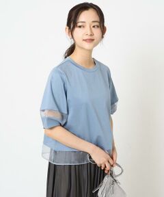 Maison de CINQ / メゾン ドゥ サンク カットソー | 【小さいサイズ】シアー切替えランタンスリーブカットソー/接触冷感/洗える