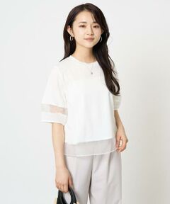 Maison de CINQ / メゾン ドゥ サンク カットソー | 【小さいサイズ】シアー切替えランタンスリーブカットソー/接触冷感/洗える