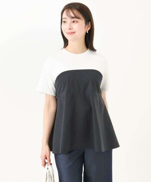 Maison de CINQ / メゾン ドゥ サンク カットソー | 【小さいサイズ】ビスチェレイヤード風フレアーTシャツ(無地)/洗える | 詳細1