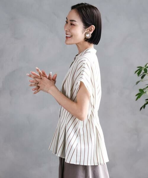 Maison de CINQ / メゾン ドゥ サンク シャツ・ブラウス | [小さいサイズ]ストライプ柄デザインタックブラウス | 詳細1