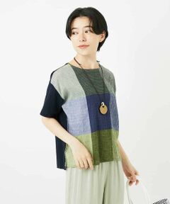 Maison de CINQ / メゾン ドゥ サンク カットソー | [日本製]コットンレーヨンランダムチェックブラウスカットソー